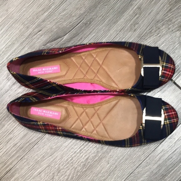 Isaac Mizrahi New York Fabola Navy Plaid Bow Flats size 9.5 - Picture 2 of 11